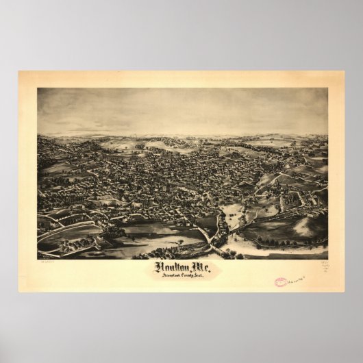 Poster Carte panoramique antique Houlton Maine 1894 (Devant)