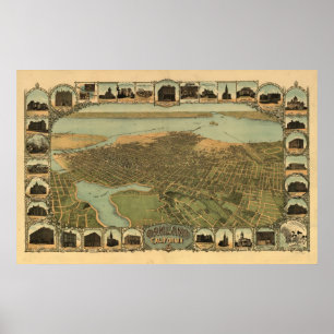 Poster Carte panoramique antique Oakland California 1900
