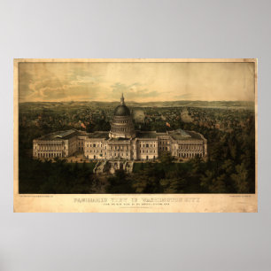 Poster Carte panoramique antique Washington DC 1857