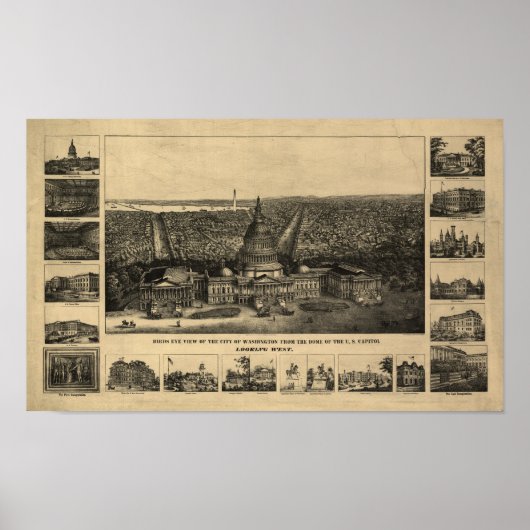 Poster Carte panoramique antique Washington DC 1860 (Devant)