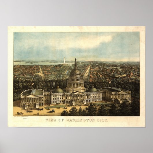 Poster Carte panoramique antique Washington DC 1871 (Devant)