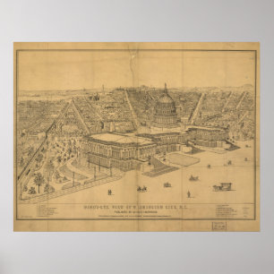 Poster Carte panoramique antique Washington DC 1872