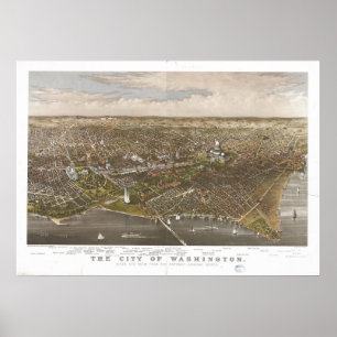 Poster Carte panoramique antique Washington DC 1880