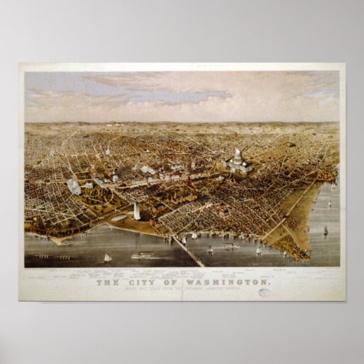 Poster Carte panoramique antique Washington DC 1880 (Devant)
