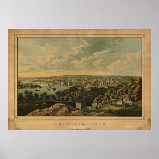 Poster Carte panoramique antique Washington DC Georgetown (Devant)
