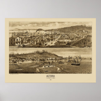 Poster Carte panoramique Astoria Oregon 1883
