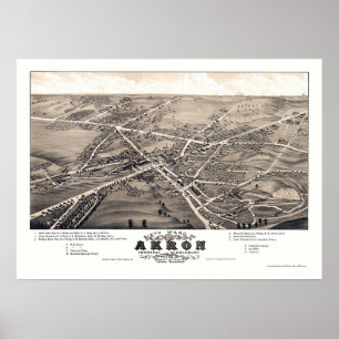 Poster Carte panoramique d'Akron, OH - 1882