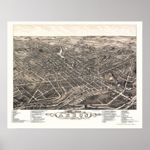 Poster Carte panoramique d'Akron, OH - 1882