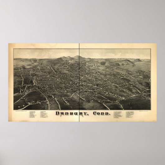 Poster Carte panoramique Danbury Connecticut 1884 (Devant)