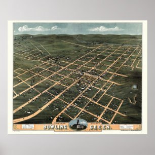 Poster Carte panoramique de Bowling Green, KY - 1871