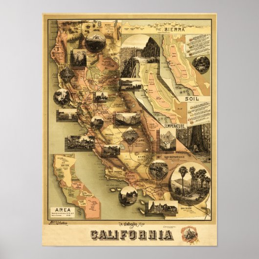 Poster Carte panoramique de Californie (Devant)