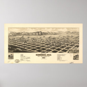 Poster Carte panoramique de Gunnison le Colorado 1882