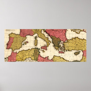 Poster Carte panoramique de la mer Méditerranée