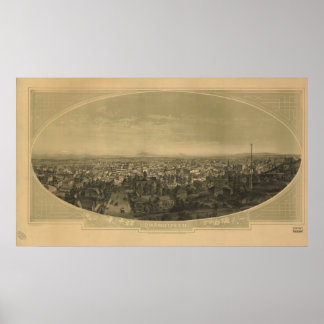 Poster Carte panoramique de Los Angeles California 1888