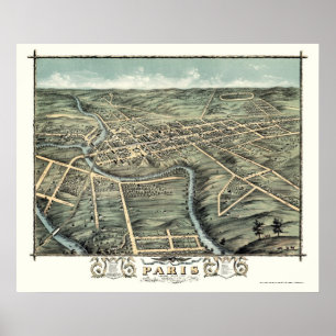 Poster Carte panoramique de Paris, KY - 1870
