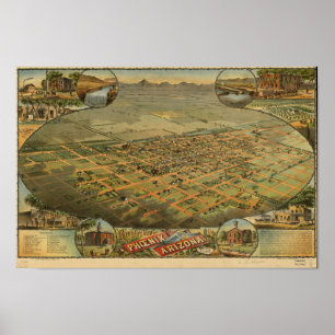 Poster Carte panoramique de Phoenix Arizona 1885