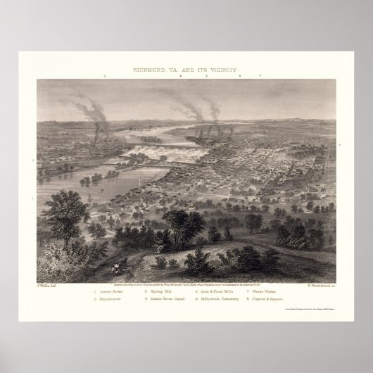 Poster Carte panoramique de Richmond (VA) - 1863 (Devant)