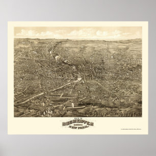 Poster Carte panoramique de Rochester, New York - 1880
