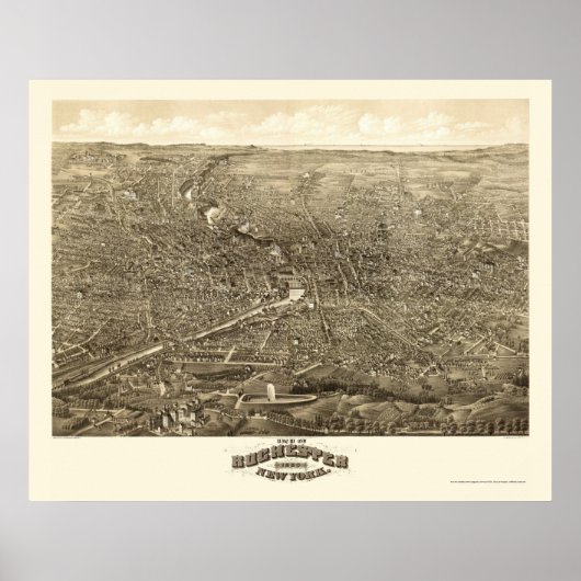 Poster Carte panoramique de Rochester, New York - 1880 (Devant)