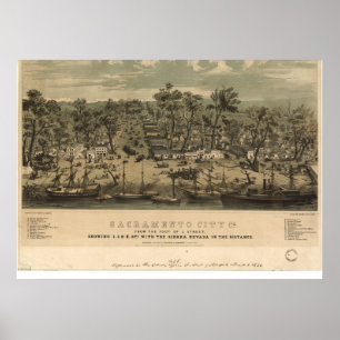 Poster Carte panoramique de Sacramento California 1850