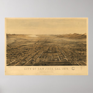 Poster Carte panoramique de San Jose la Californie 1875