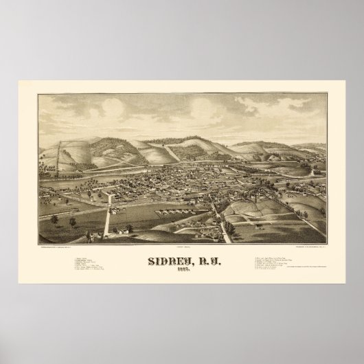 Poster Carte panoramique de Sidney, NY - 1887 (Devant)