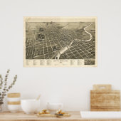 Poster Carte panoramique de South Bend Indiana 1890 (Cuisine)