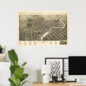 Poster Carte panoramique de South Bend Indiana 1890 (Bureau à domicile)
