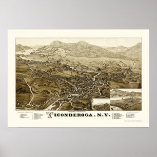 Poster Carte panoramique de Ticondéroga, NY - 1884