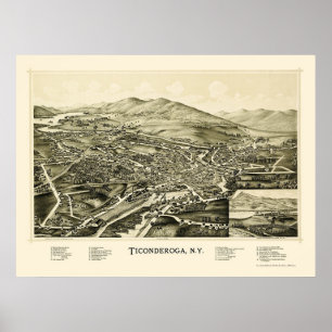 Poster Carte panoramique de Ticondéroga, NY - 1891