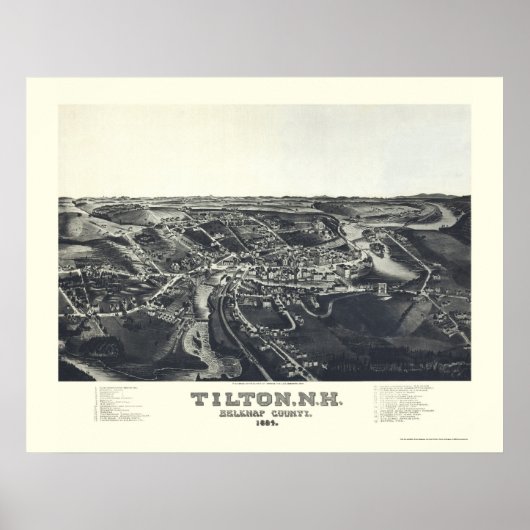 Poster Carte panoramique de Tilton, NH - 1884 (Devant)