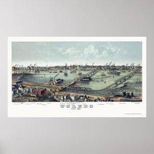 Poster Carte panoramique de Toledo, OH - 1876