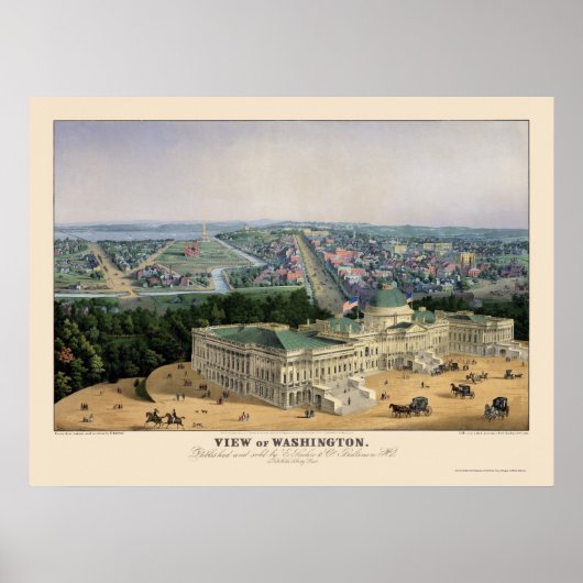 Poster Carte panoramique de Washington, DC - 1852 (Devant)