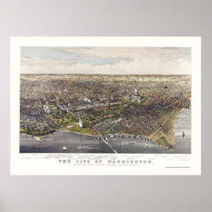 Poster Carte panoramique de Washington, DC - 1880