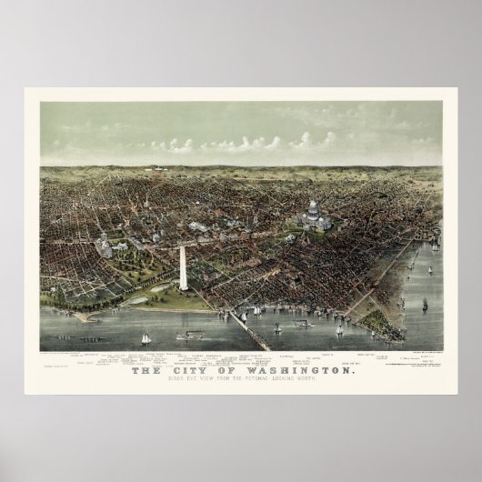 Poster Carte panoramique de Washington, DC - 1892 (Devant)