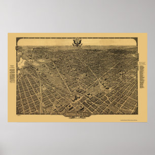 Poster Carte panoramique de Washington, DC - 1922