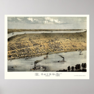 Poster Carte panoramique du Caire, IL - 1867