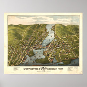 Poster Carte panoramique du Connecticut 1879 mystiques de