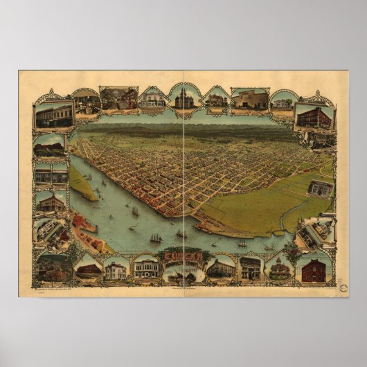 Poster Carte panoramique Eureka California 1902 (Devant)