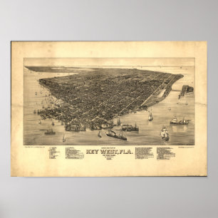 Poster Carte panoramique Key West Florida 1884