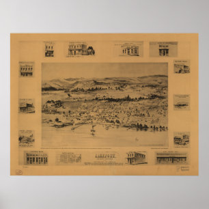 Poster Carte panoramique Lakeport California 1888