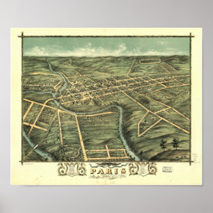 Poster Carte panoramique Paris Kentucky 1870