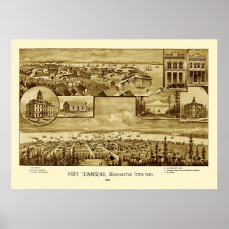 Poster Carte panoramique Port Townsend Washington 1888