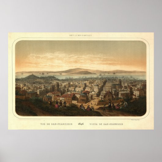 Poster Carte panoramique San Francisco Birdseye 1846 (Devant)