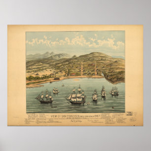 Poster Carte panoramique San Francisco California 1846