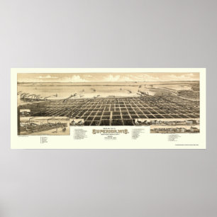 Poster Carte panoramique Superior, WI - 1883