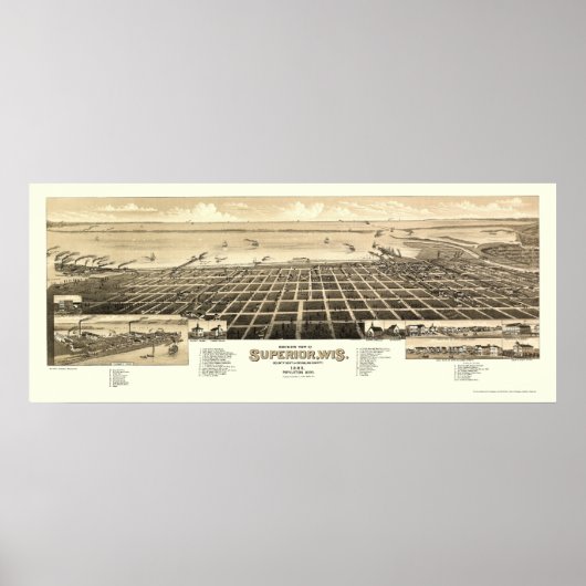 Poster Carte panoramique Superior, WI - 1883 (Devant)