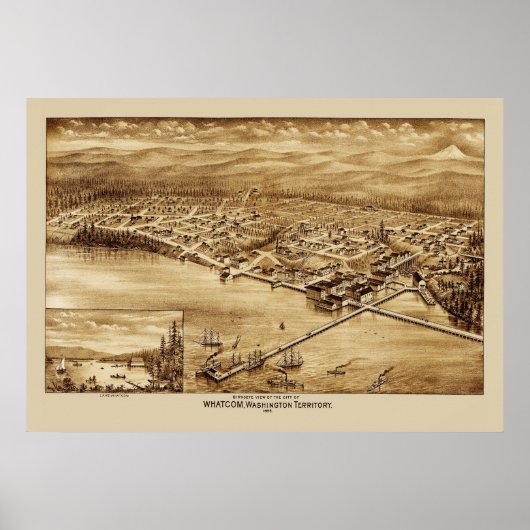 Poster Carte panoramique Whatcom Washington 1888 (Devant)