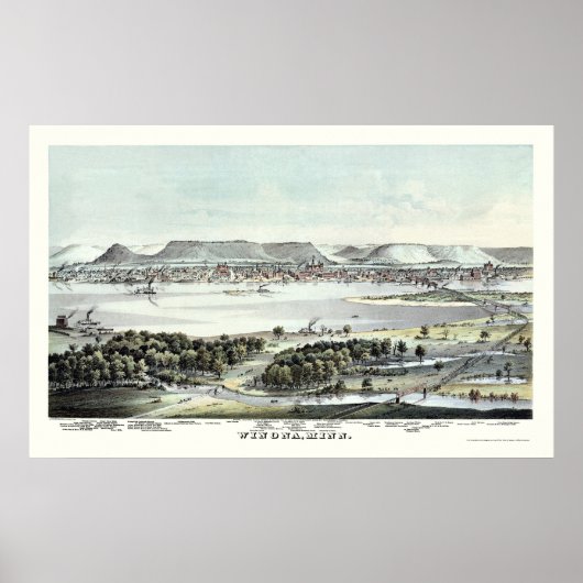 Poster Carte panoramique Winona, MN - 1874 (Devant)