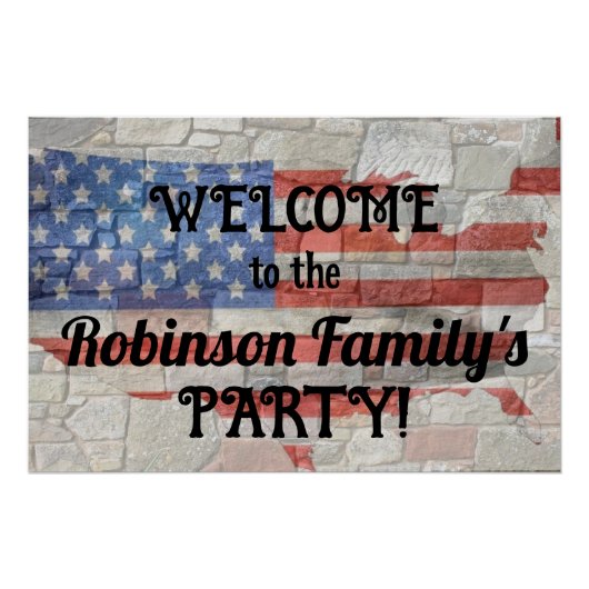 Poster Carte patriotique américaine Drapeau Mur Calligrap (Devant)